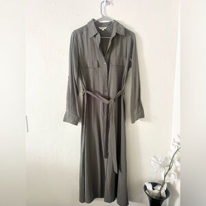 Khaki Olive Long Sleeve Maxi Button Front Shirt Dress  Belted NWT Max Studio